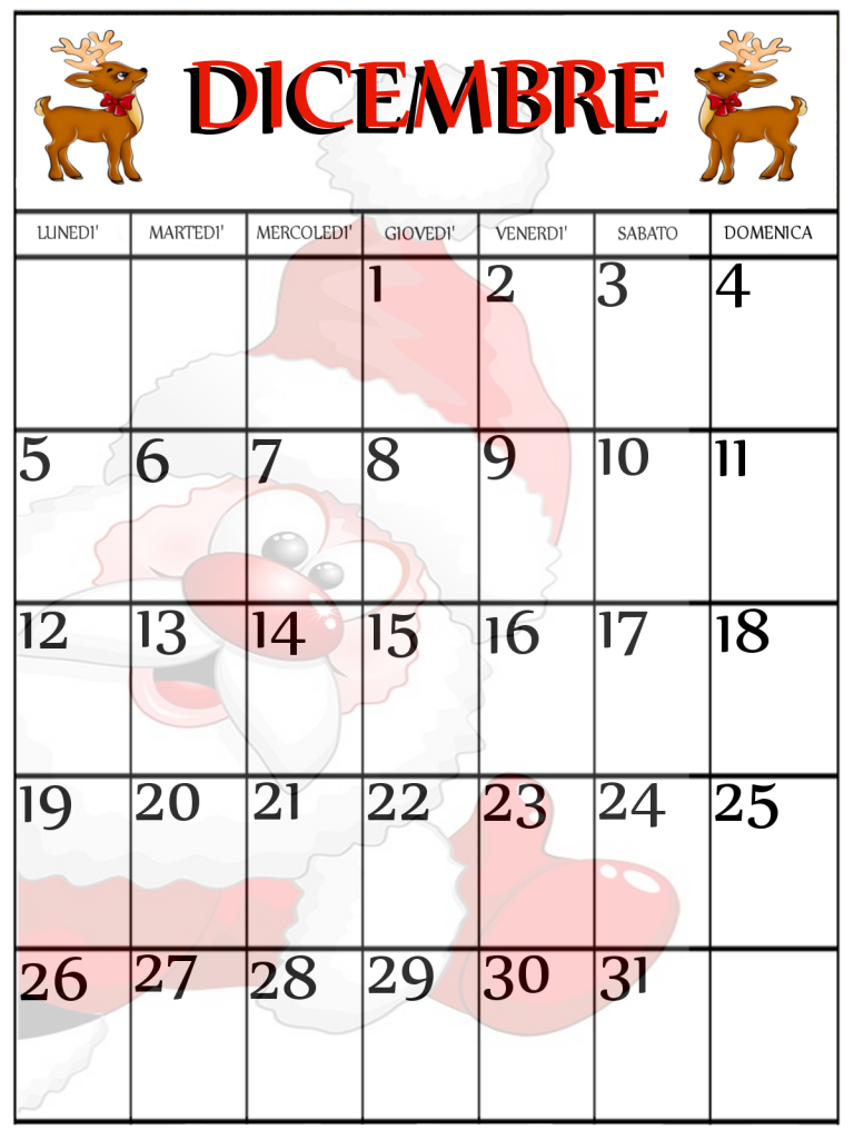 Calendari da stampare Dicembre Il Blog di Mamma e Casalinga