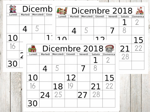 Calendario fai da te mese di Dicembre 2018