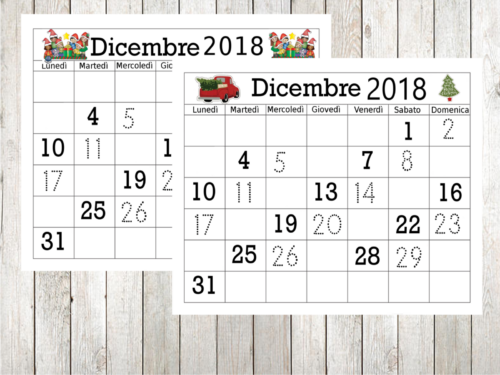 Calendario Dicembre 2018 fai da te