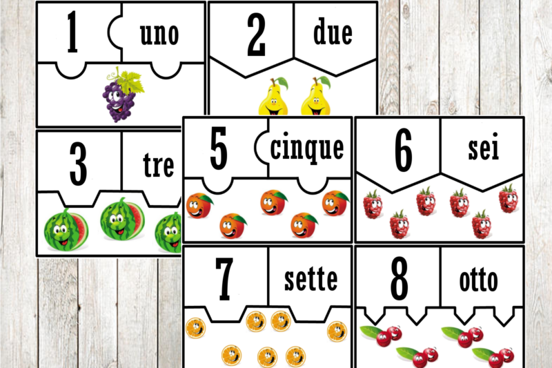 Giochiamo con i numeri, i puzzle e la frutta