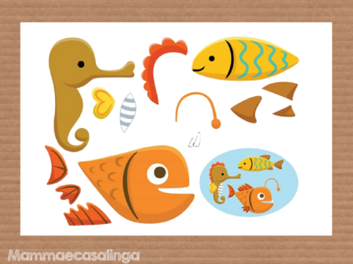Cartoncino: un cavalluccio marino e due buffi pesci