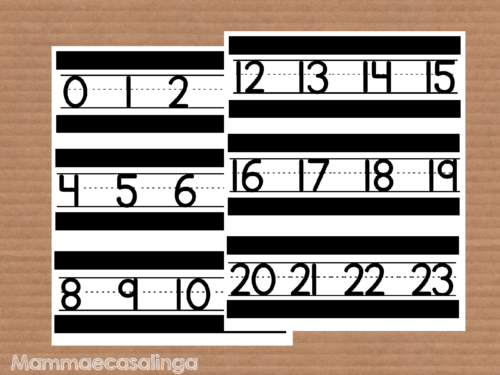 Bordo su sfondo bianco e nero con numeri da 0 a 99