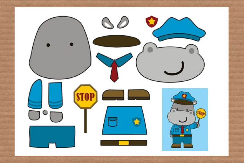 Cartoncino: un ippopotamo poliziotto