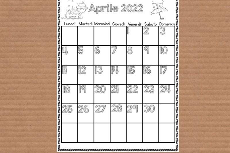 Calendario mese di Aprile 2022 da colorare