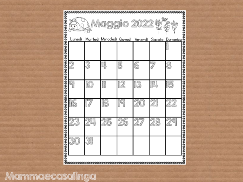 Calendario mese di Maggio 2022 da colorare