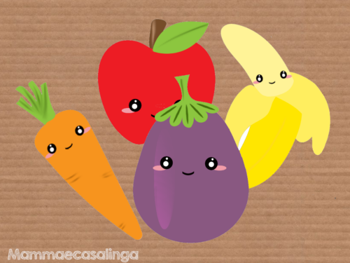 Cartoncino: la frutta e la verdura buffa