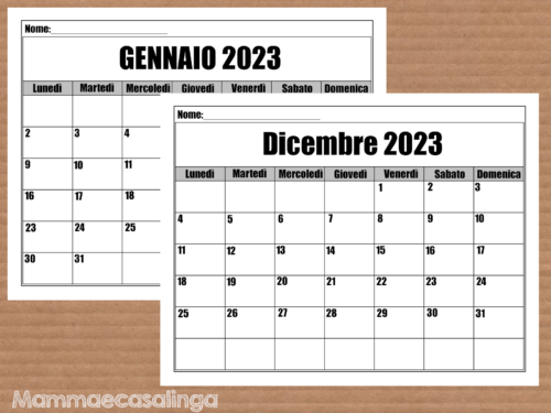 Calendario 2023 in bianco e nero